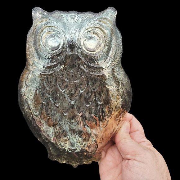 Vtg Iridescent Bronze Opalescent Owl Shaped Glass Dish Trinket Serving Bowl 8" M - Picture 3 of 7